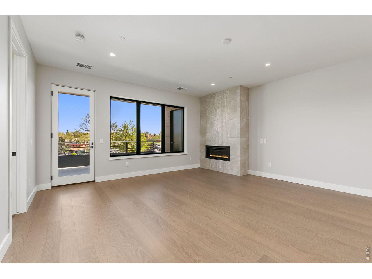 Modern fireplace with tile surround