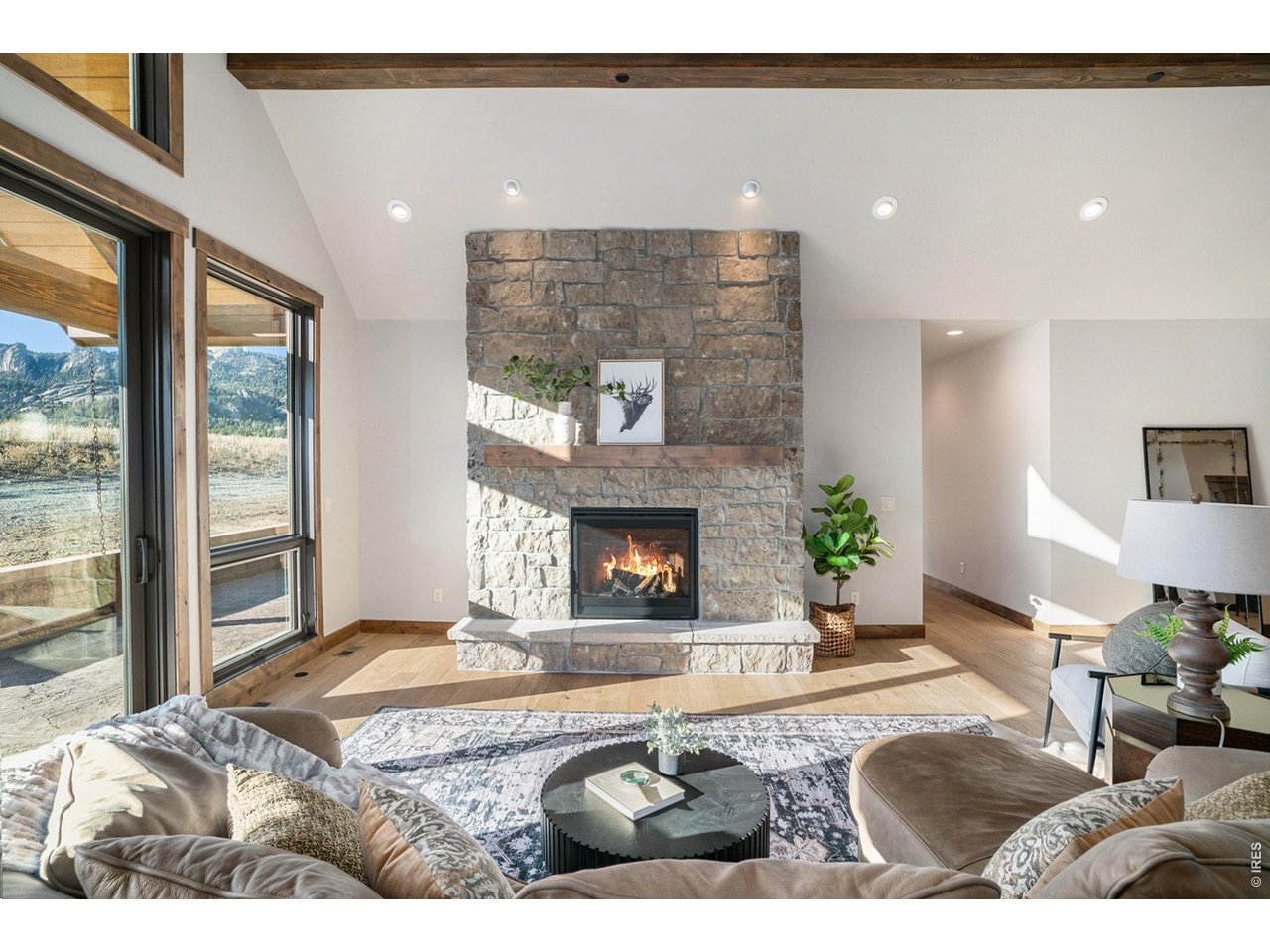 Stone fireplace
