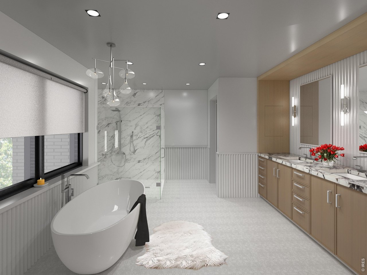 Luxurious primary suite bath with large soaking tub