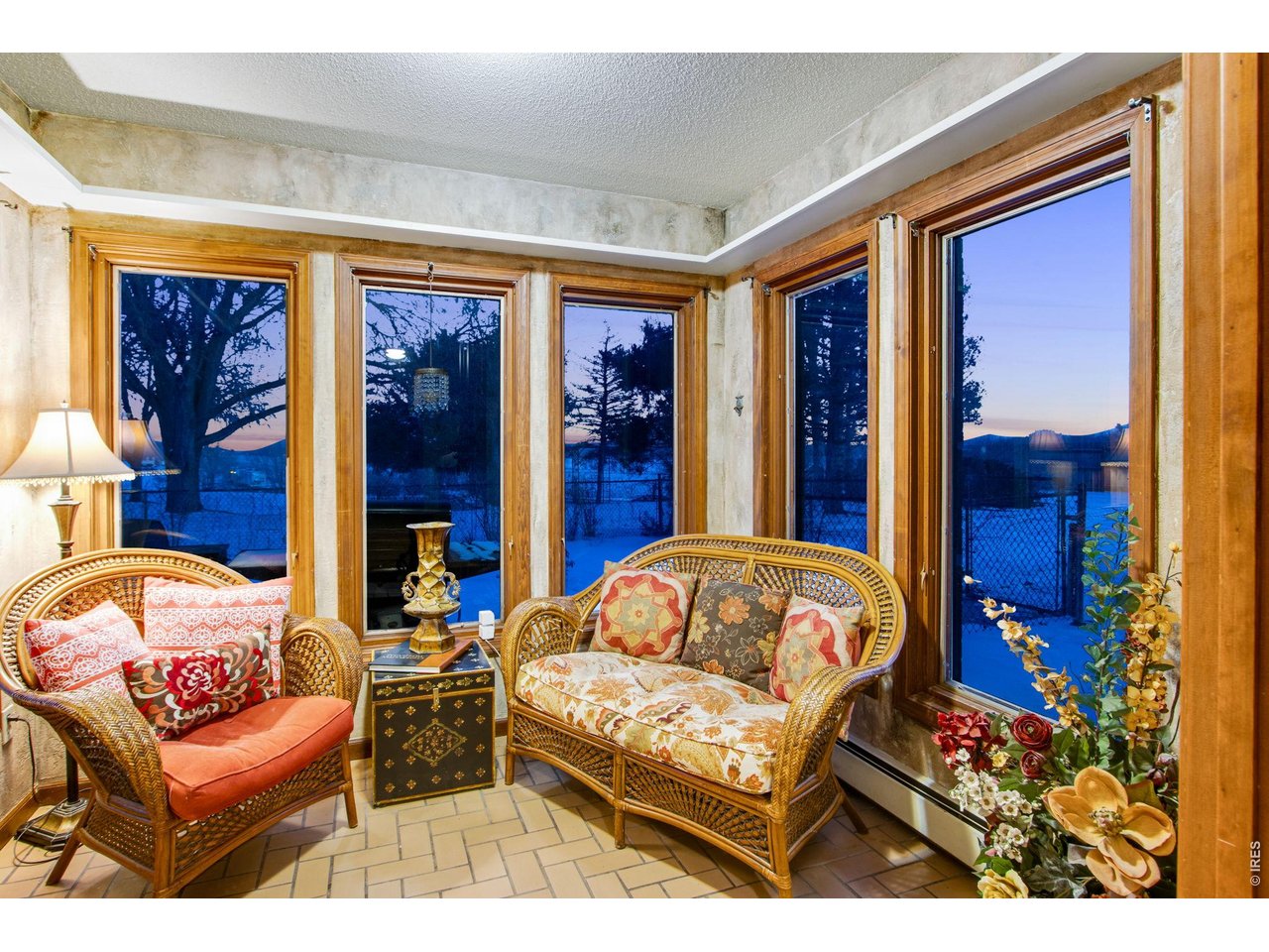 Bay windows with beautiful views - windows have handle cranks to open on cool summer evenings. 