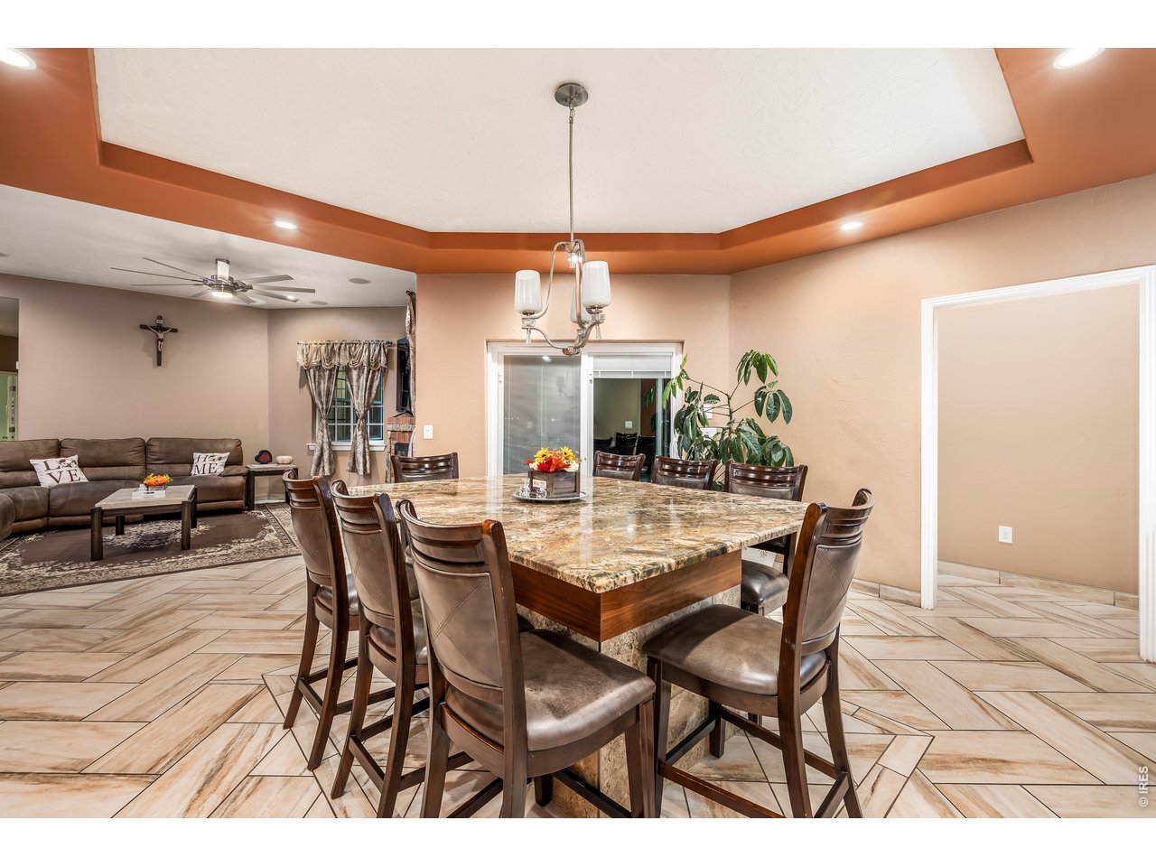 Custom Center Dining Island with crowned ceiling