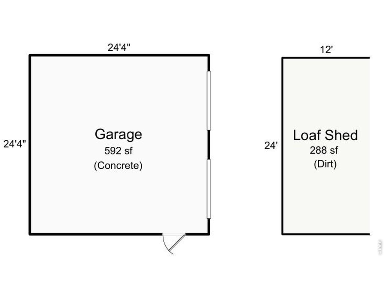 Detached garage. Loafing shed is at the south end of 150'x300' arena