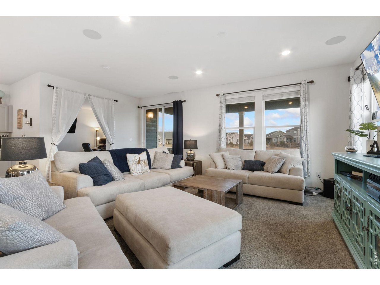 Living room with 9 ft ceilings