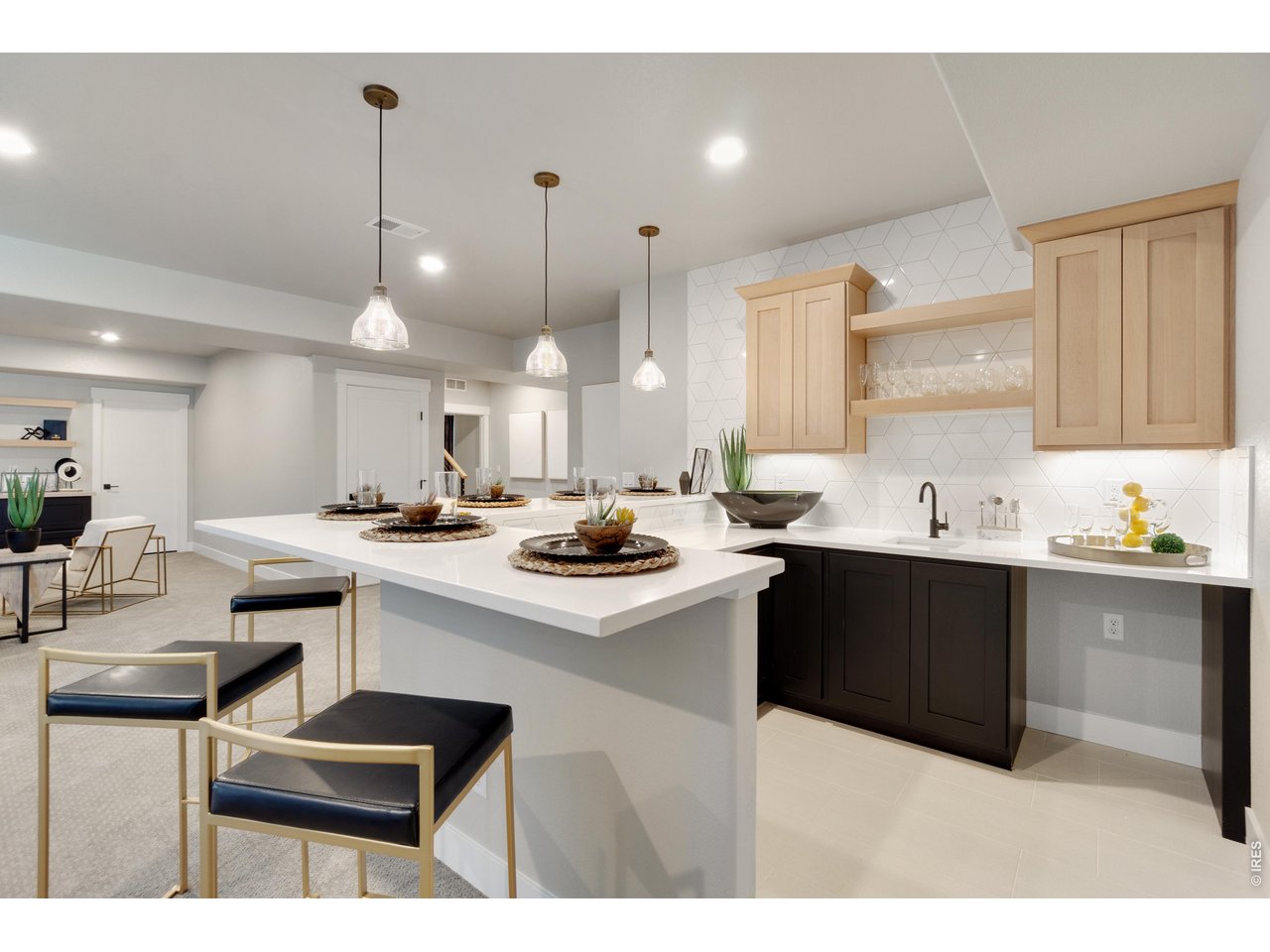 Beautiful Wet Bar with Cabinets by Tharp