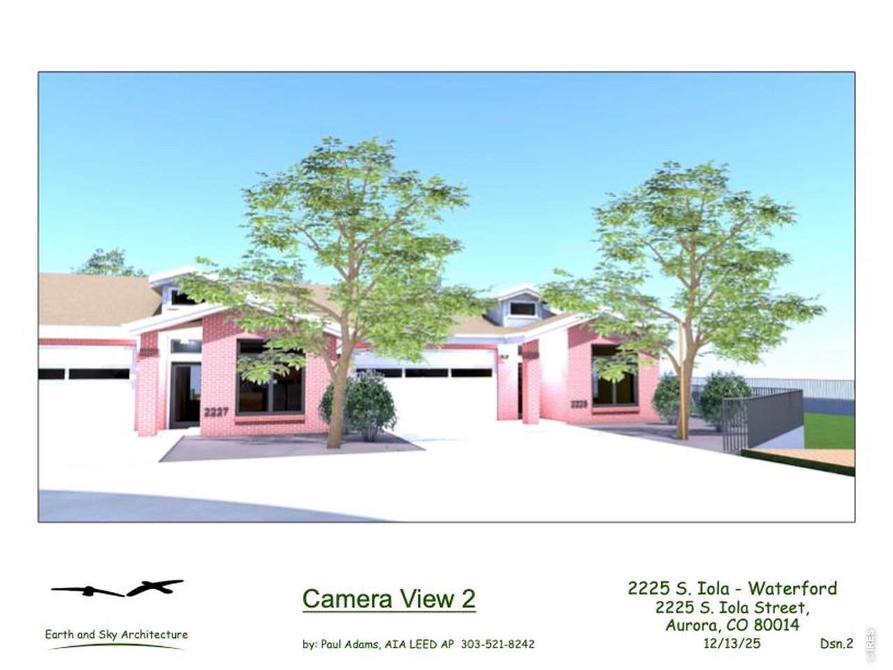 Close up 3-D Rendering of Right 2 Townhomes Showing Entrance to Detention Pond Area