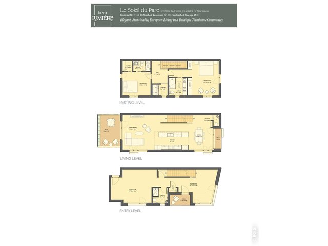Property Photo 4 Le Soleil du Parc, at over 2,168 SQFT Finished, 2 Bedrooms, 4 Bathrooms and a Generously sized flex-level that that "flex" to a main level bedroom or Oversized Office/Studio space. Oversized Sun Deck off the main level to the west and another to the east