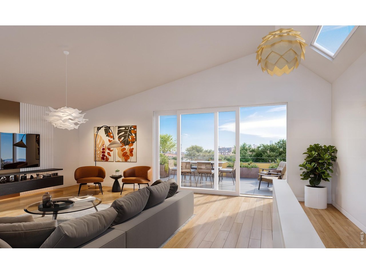 4th or upper level Lounge area, with wet bar option, vaulted ceiling, flows out to a spacious upper rooktop deck! White Oak flooring, has 3rd bedroom on this level too! *This is a render, not the actual build. Convenient Private Elevator