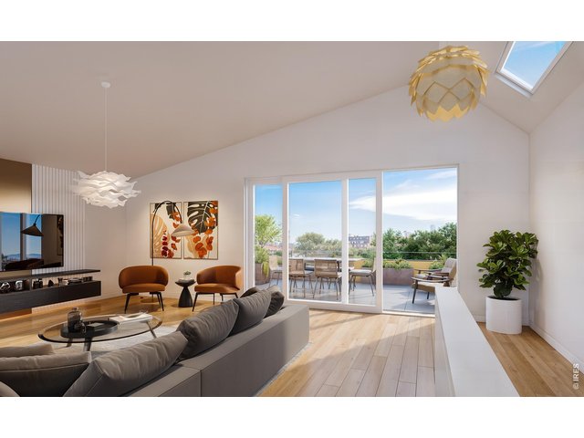 Property Photo 2 4th or upper level Lounge area, with wet bar option, vaulted ceiling, flows out to a spacious upper rooktop deck! White Oak flooring, has 3rd bedroom on this level too! *This is a render, not the actual build. Convenient Private Elevator
