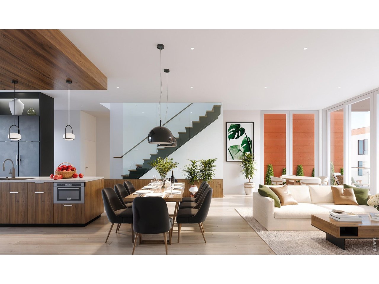 *Interior Rendering Main Living Level C, floor to ceiling windows - triple glaze opening to a full wrap around deck! Unparalled private outdoor living! 