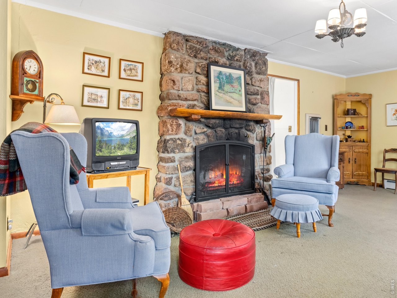 Stone Living Room Fireplace