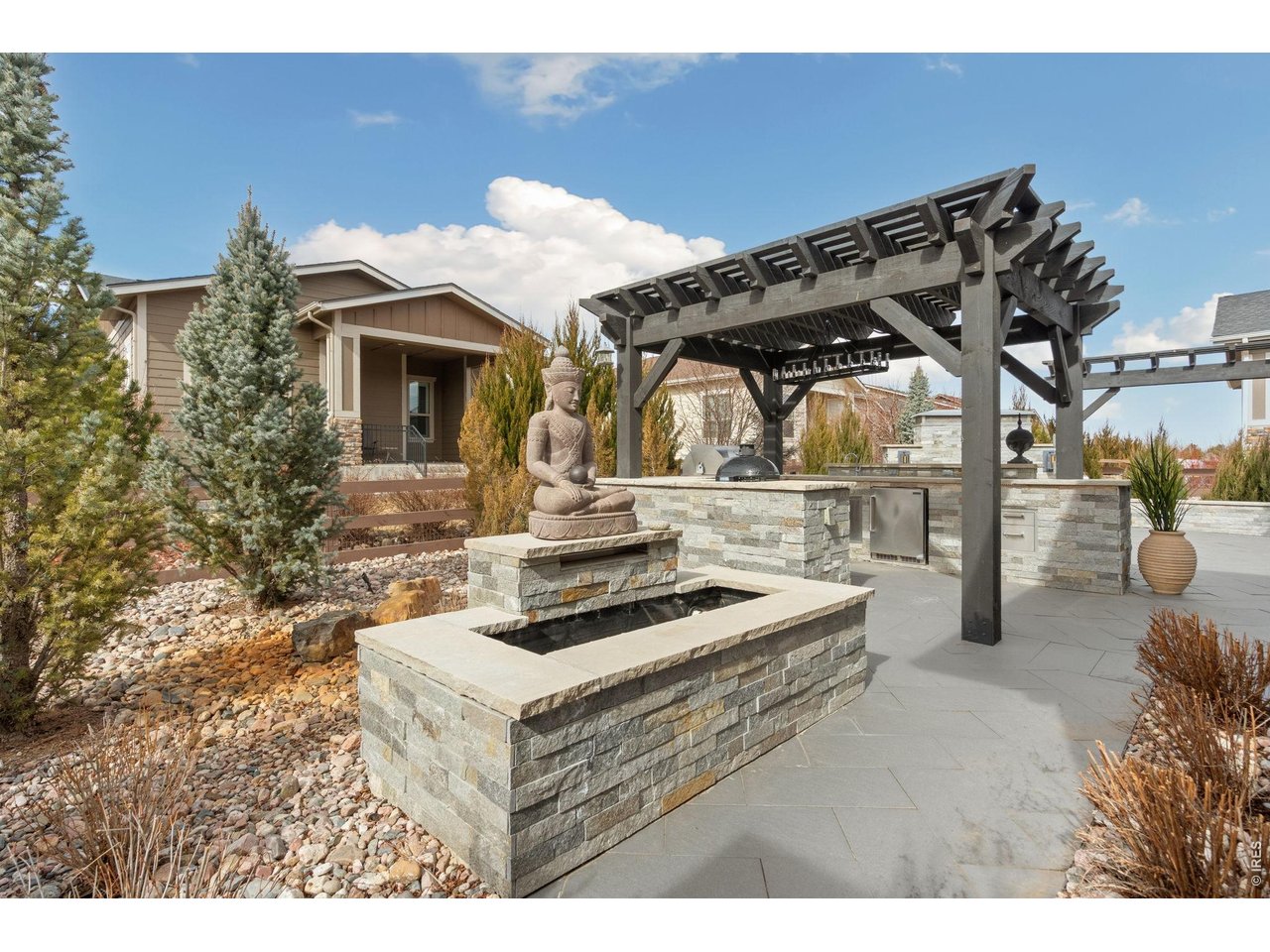 Tranquil water feature. This backyard gives you a Zen space to relax 
