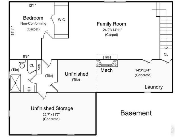 Property Photo 26 Basement Floor Plan: Look at the size of that Family Room! But you still have tons of storage space to work with.