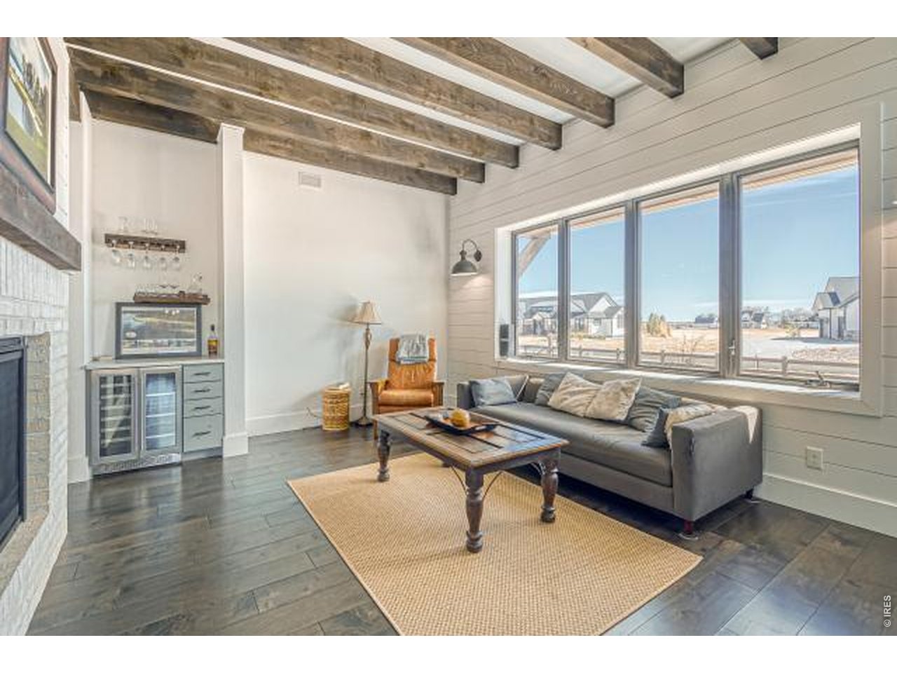 Beamed ceilings and wine bar