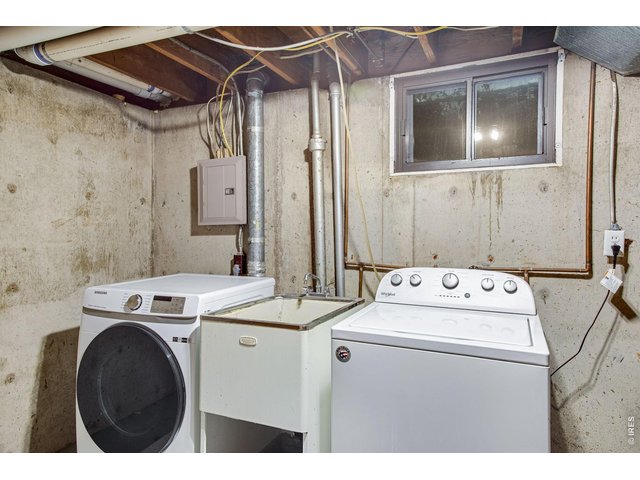 Property Photo 31 Basement: Laundry room, washer and dryer stay with a large utility sink between them.
