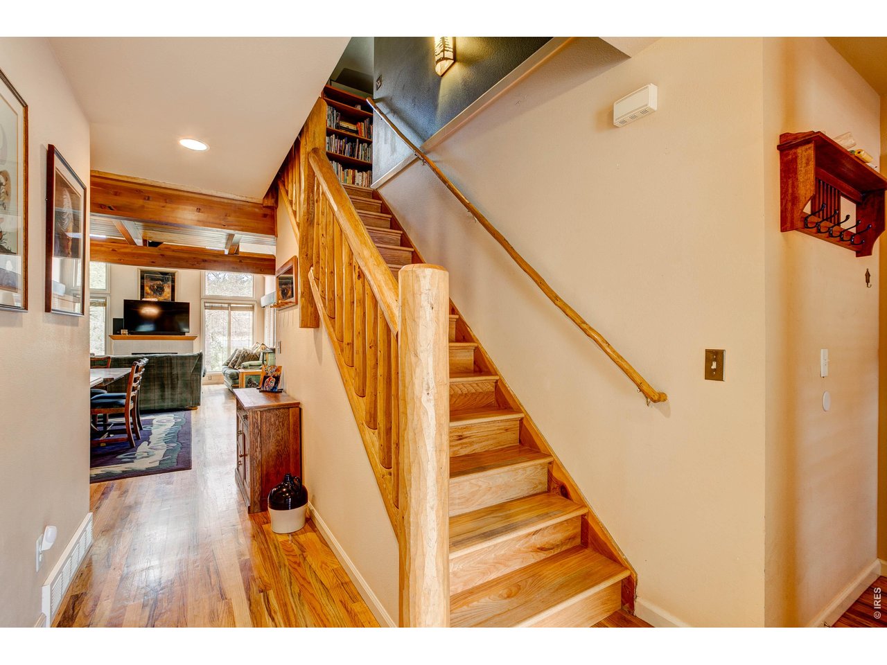 Solid wood stairs and log railing