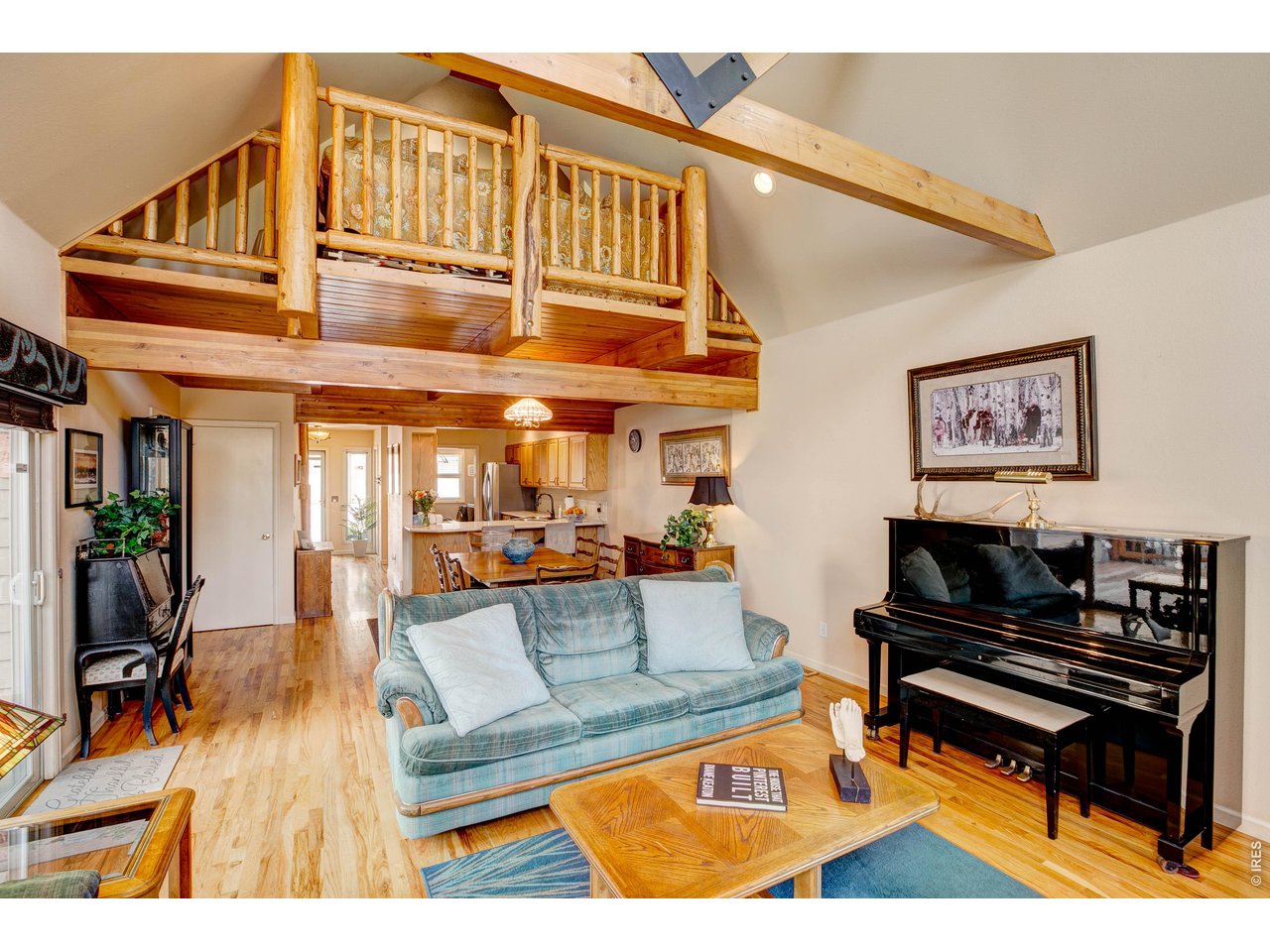 Wood log accent staircase and loft