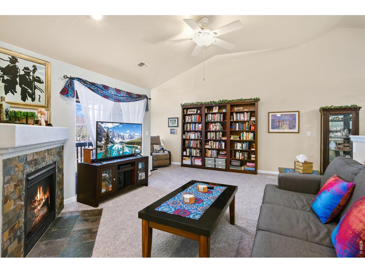 Updated tile fireplace