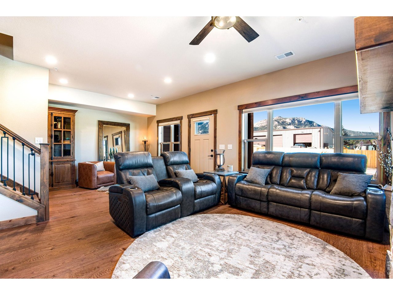 Open living room and seating area near the front door.