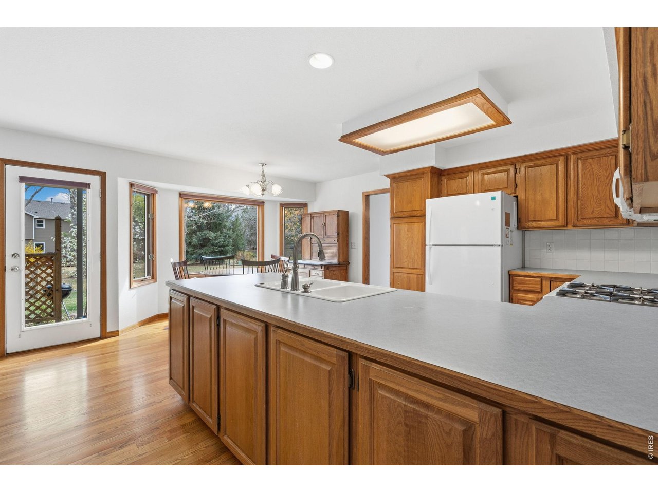 Kitchen door leads to the backyard. 