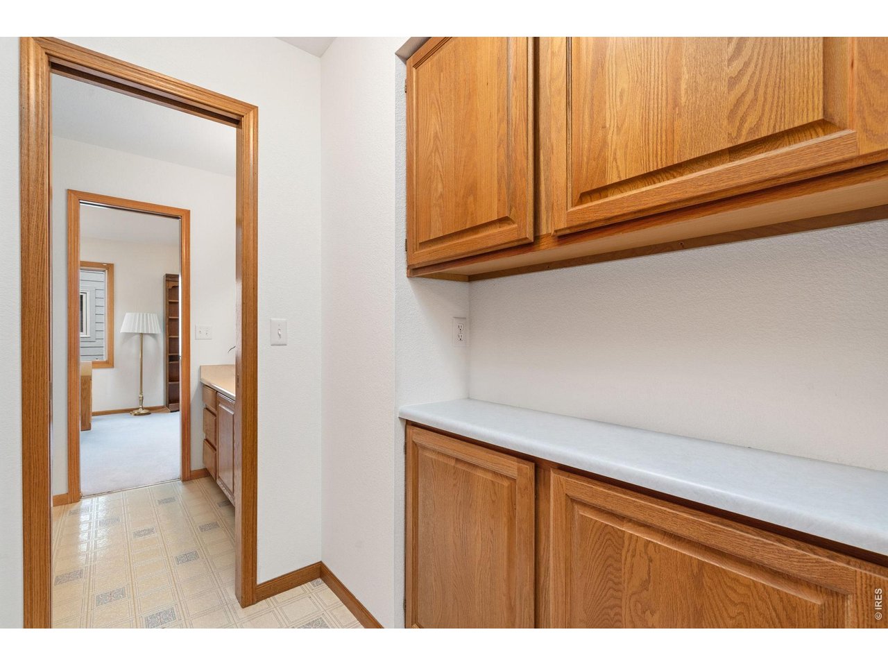 Main floor laundry, connects to 3/4 bathroom and main floor bedroom or office. 