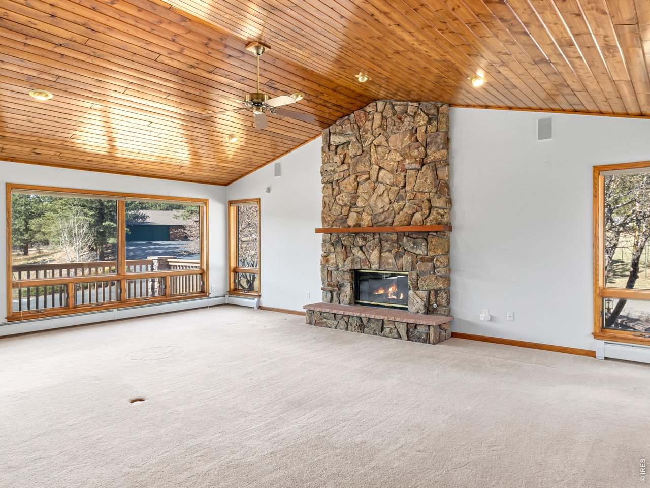 Great room with wood ceilings