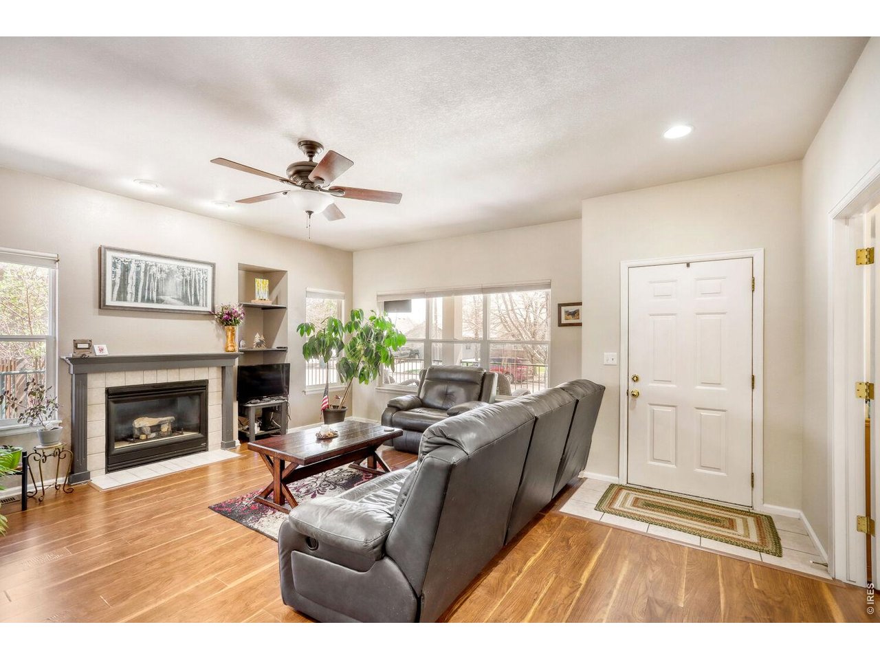 cozy fireplace, inviting entry