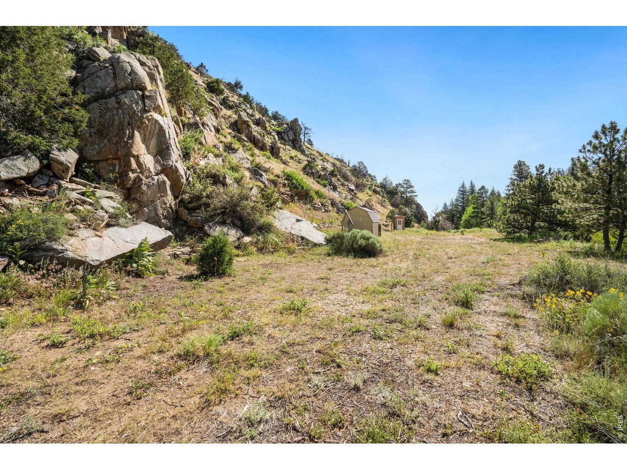 Looking E across buildable acre with lots of rock outcroppings.