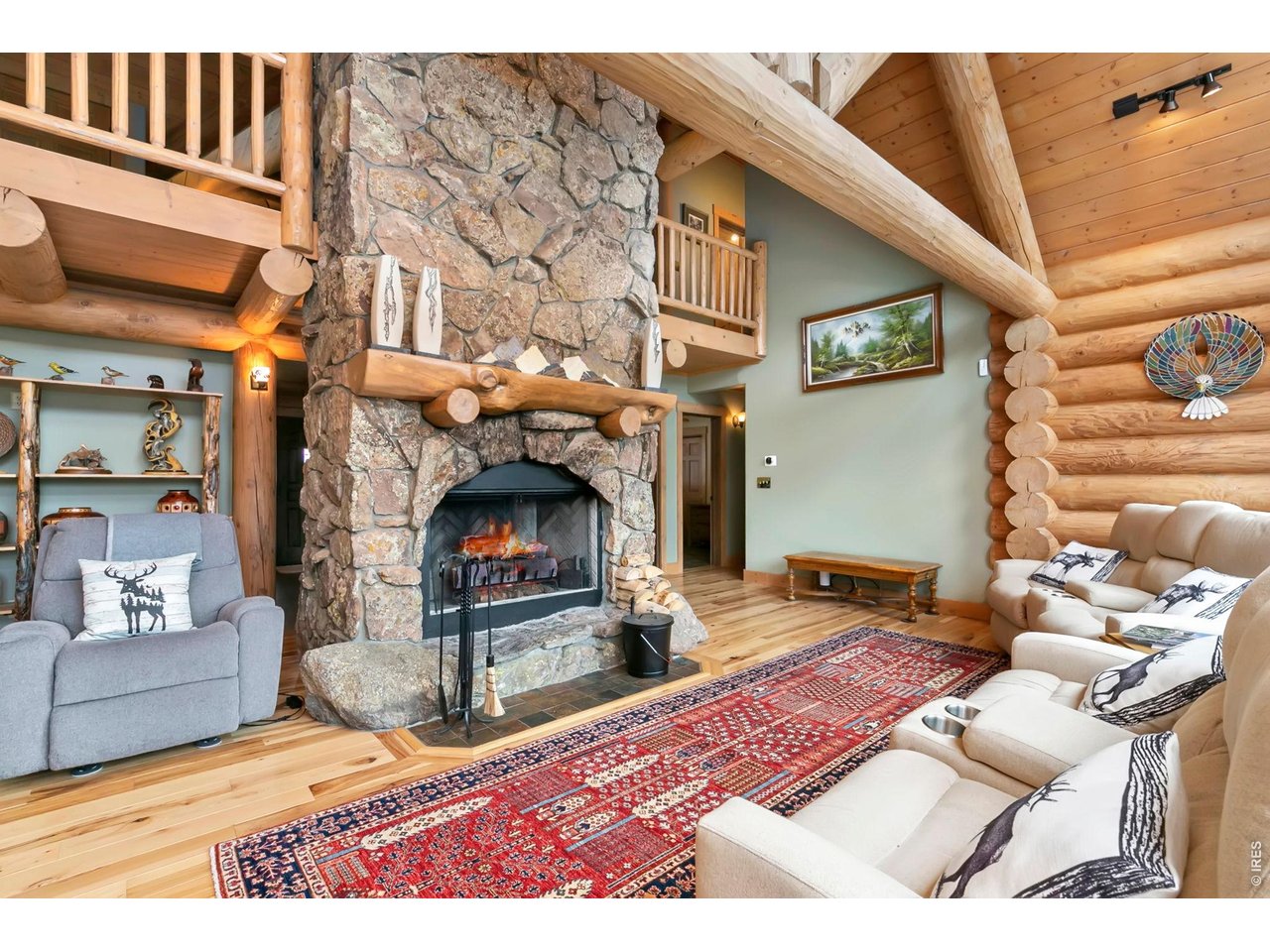 Floor to Ceiling Moss Rock Fireplace