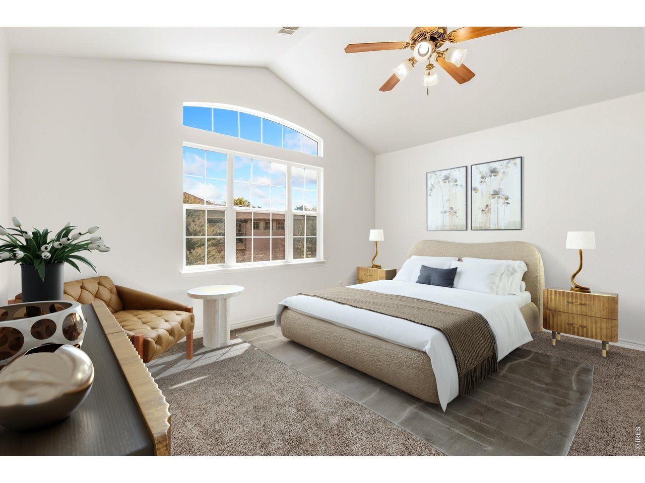 Huge primary bedroom with vaulted ceilings
