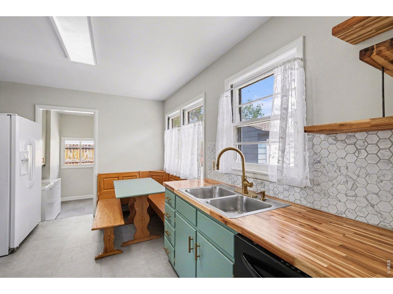 Kitchen with built in dining table