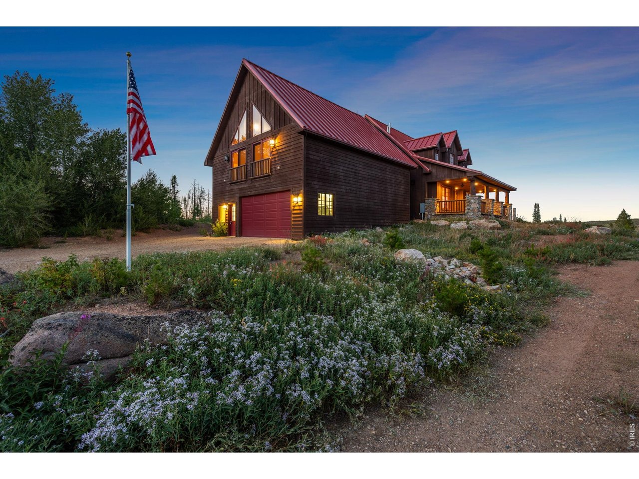 American flag at 9000 FT and entry to the 4-car garage