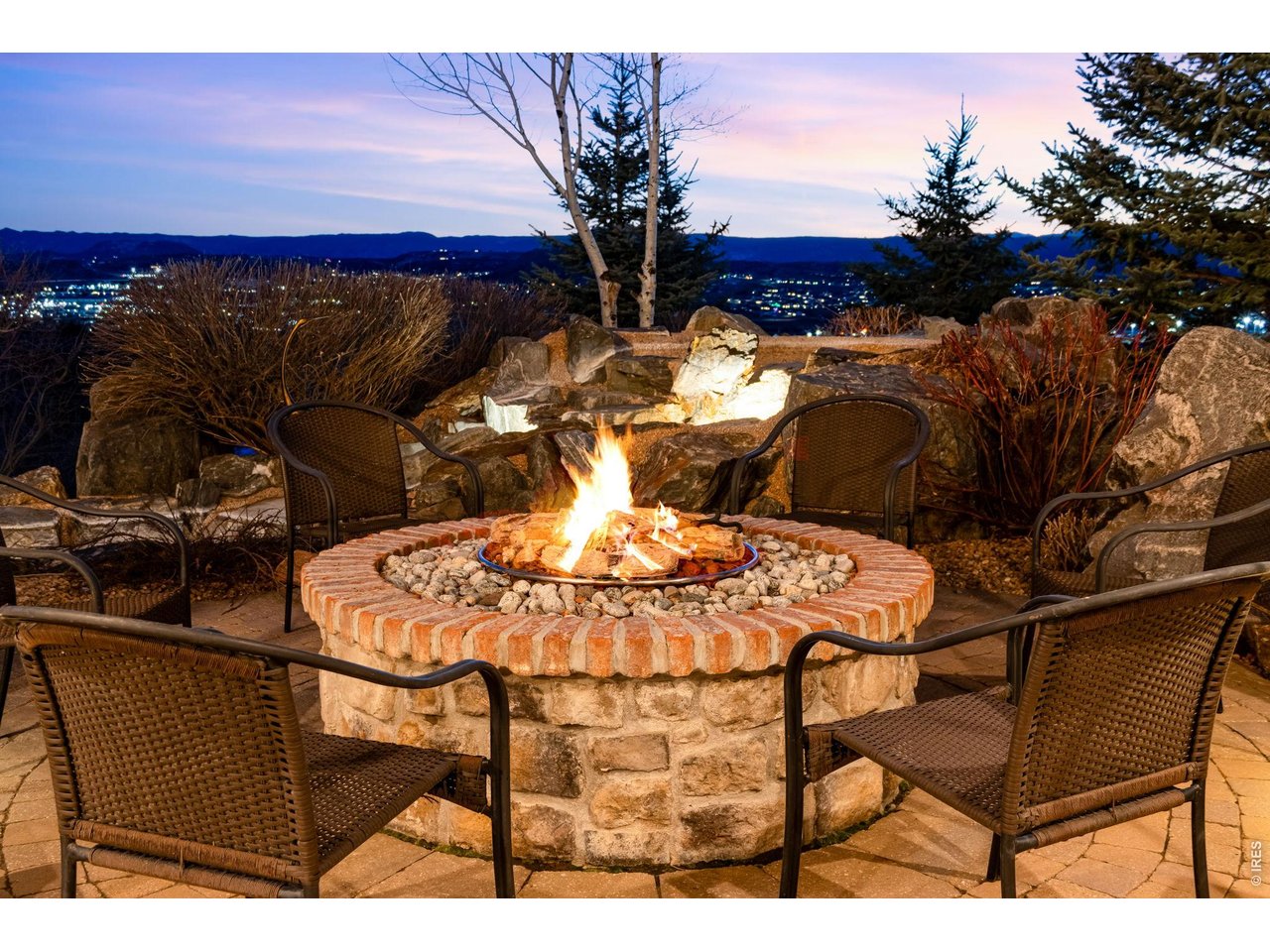 Gas Firepit, walkways, patios along with impressive water features