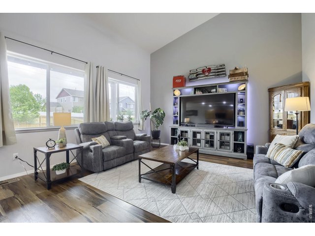 Property Photo 5 Living Room on main level with soaring ceilings