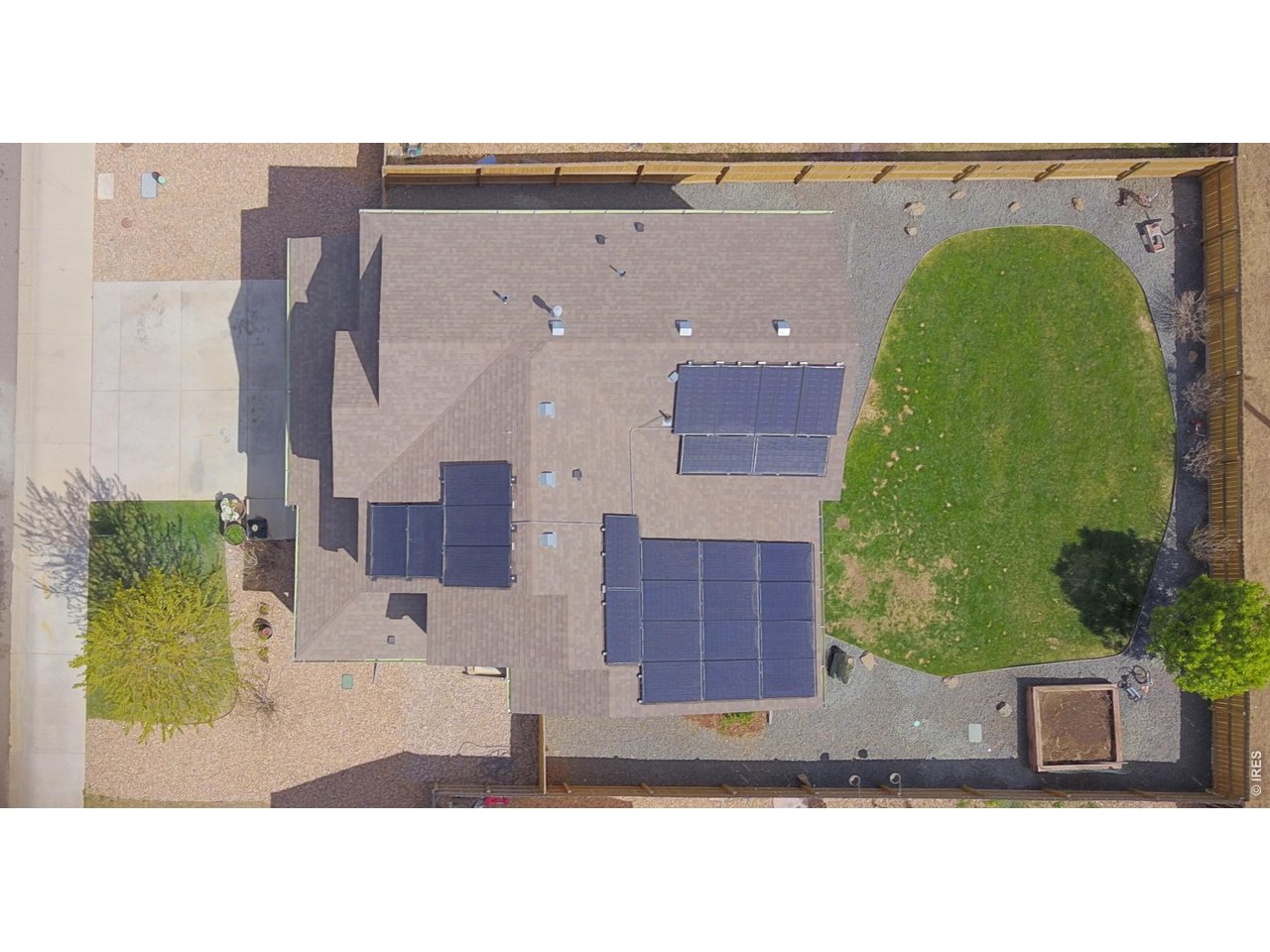 Aerial view with solar panels