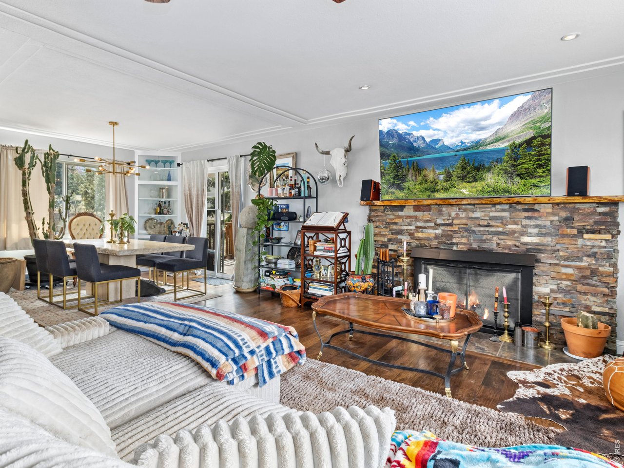 Living room with cozy fireplace