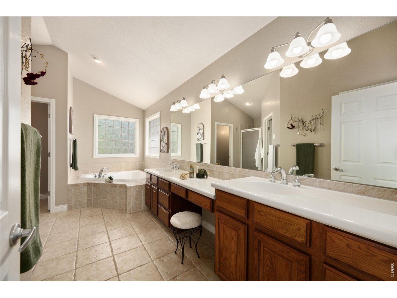 Generously sized primary bathroom
