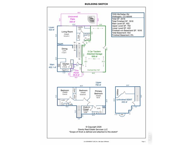 Property Photo 41 Floor Plan 2,018 SQFT - Lower as-is 4th Bedroom or Office. 