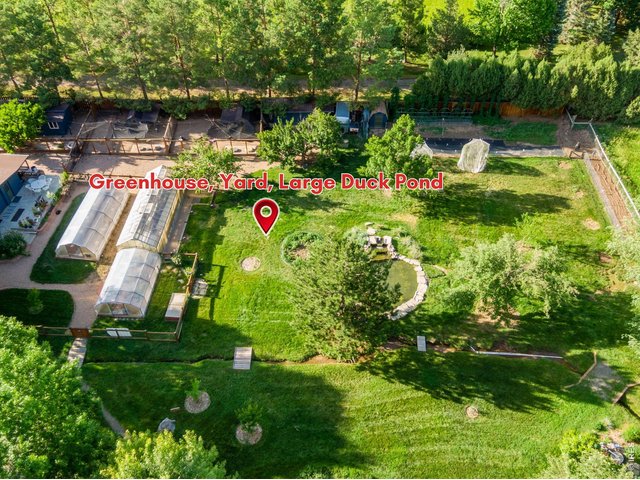 Property Photo 13 Back of property - duck pond, stream, green houses, chicken coops, turkey and duck enclosures, root cellar and more!
