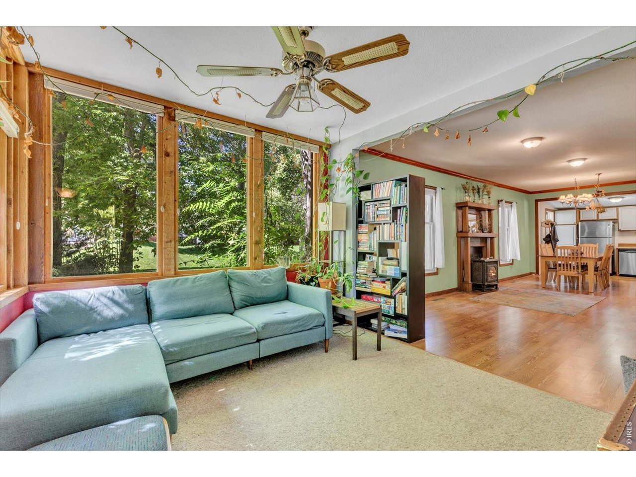 sun room and large living area, dining room