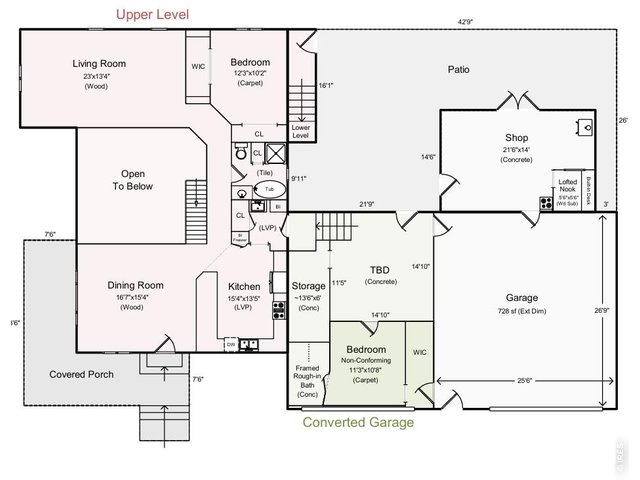Property Photo 48 Upper Level - Note: Garage can easily be converted back to 4 car garage.