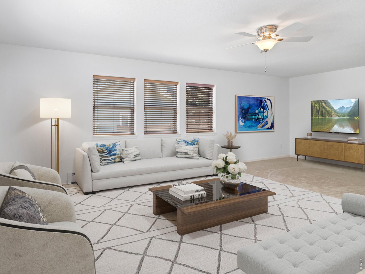 Huge living room, digitally staged