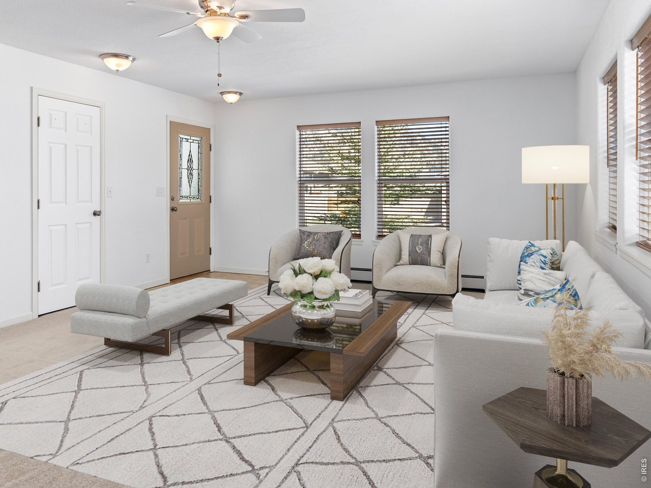 Digitally staged living room