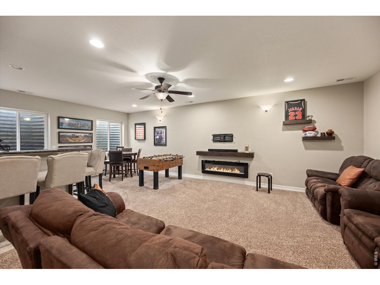 Spacious Finished Basement with Rec Space & Wet Bar