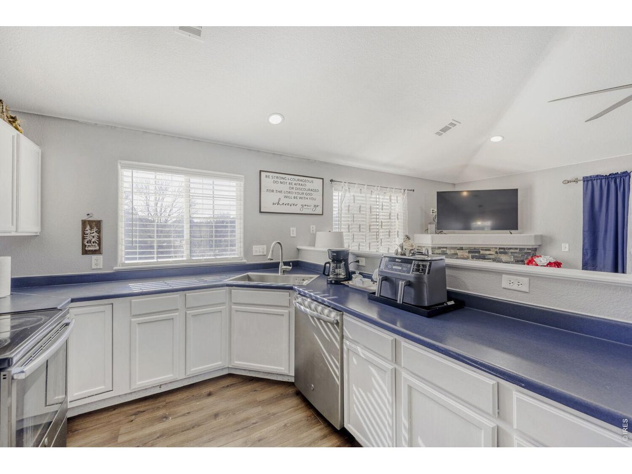 Plenty of cabinets and counterspace, big stainless sink, southern exposure.