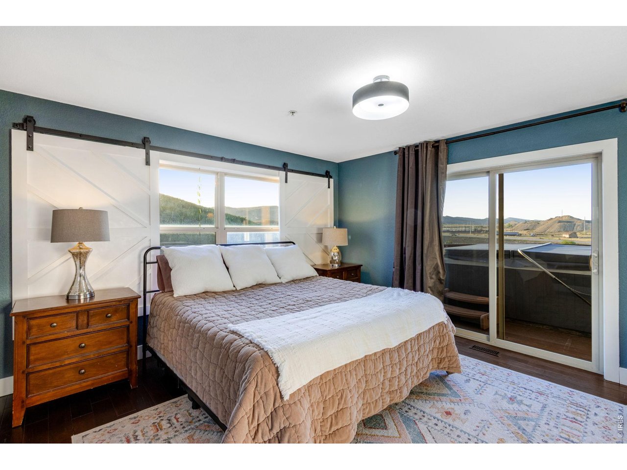 Primary bedroom with retreat and patio/hot tub access 