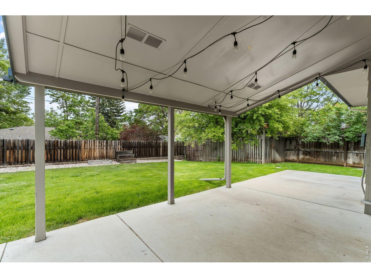 Covered patio in the backyard