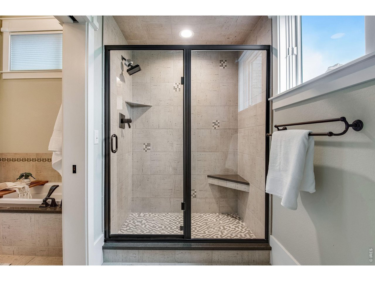 Poured pan shower, beautiful finishes! 