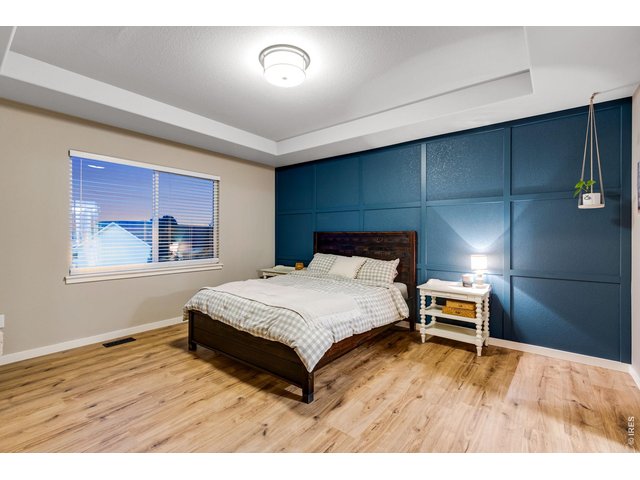Property Photo 23 Primary bedroom with retreat features a blue square trimmed accent wall and trey ceiling