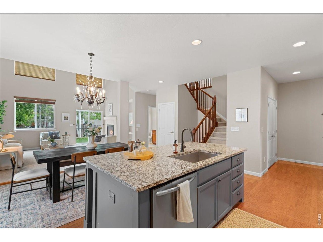 Open floor plan from kitchen to living room