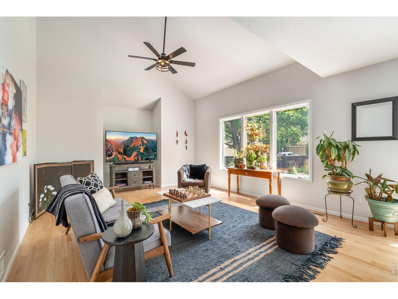 Comfortable Family Room with Vaulted Ceiling